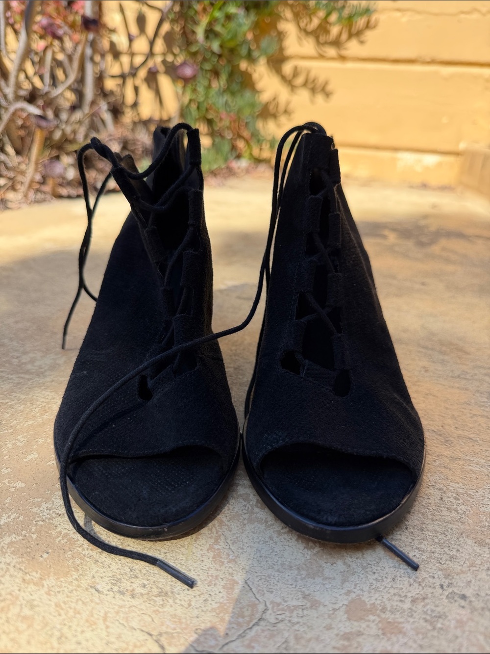 Eileen Fisher Black Suede Lace-Up Open-Toe Mules
